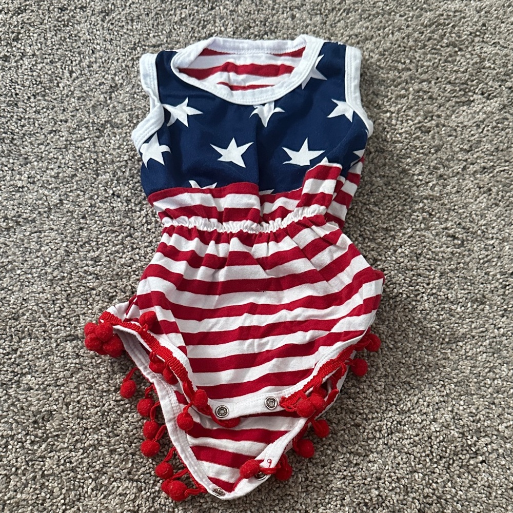 USA American flag baby girl romper